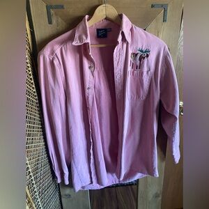 Casual Pink Button Down Shirt with moose detail